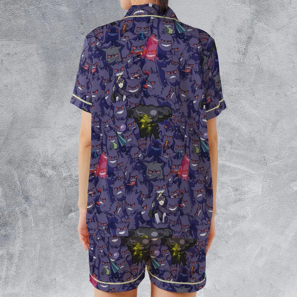 Gengars Pokemon Pattern Satin Short-Sleeve Pajamas Set - 2