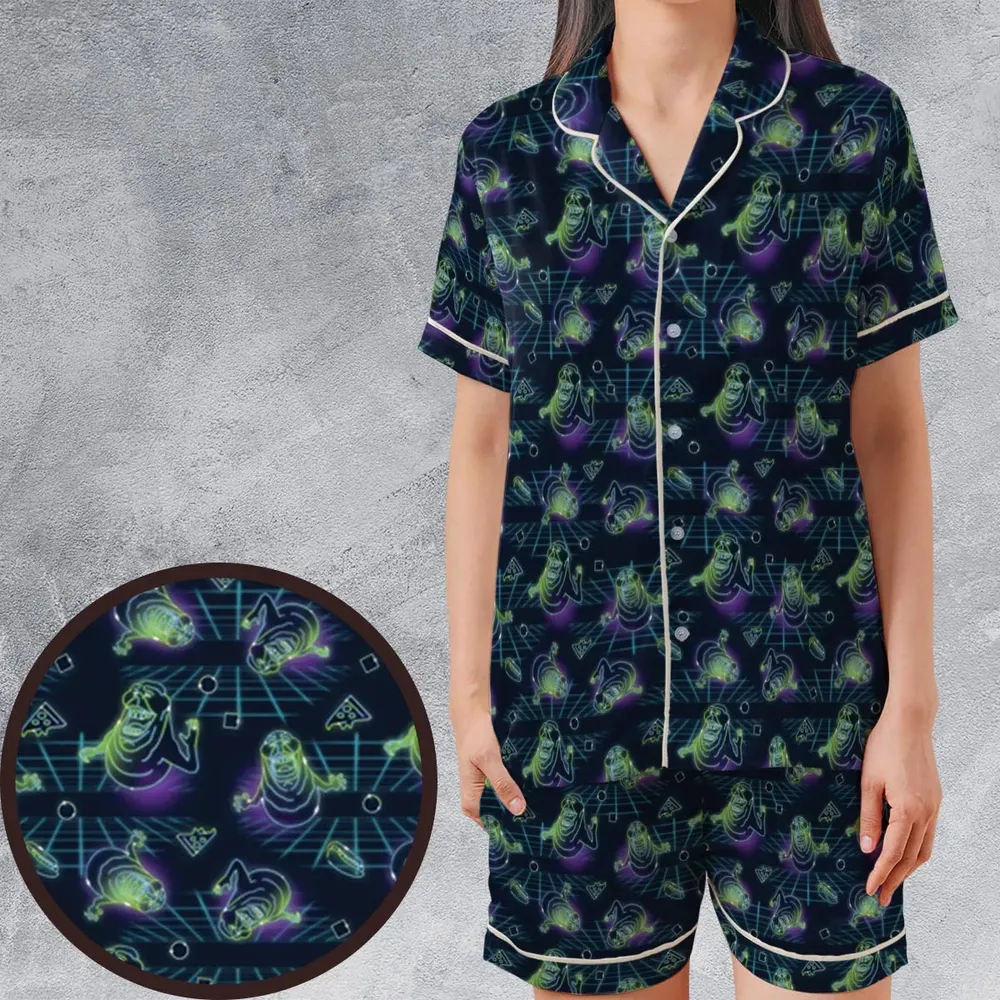 The Real Ghostbusters Slimer Classics Retro Satin Short-Sleeve Pajamas Set - 1