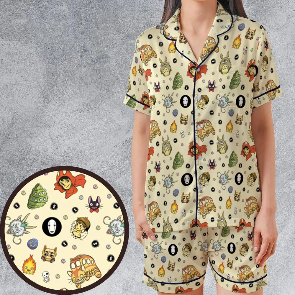 Ghiblipalooza Ghibli Themed Satin Short-Sleeve Pajamas Set - 1