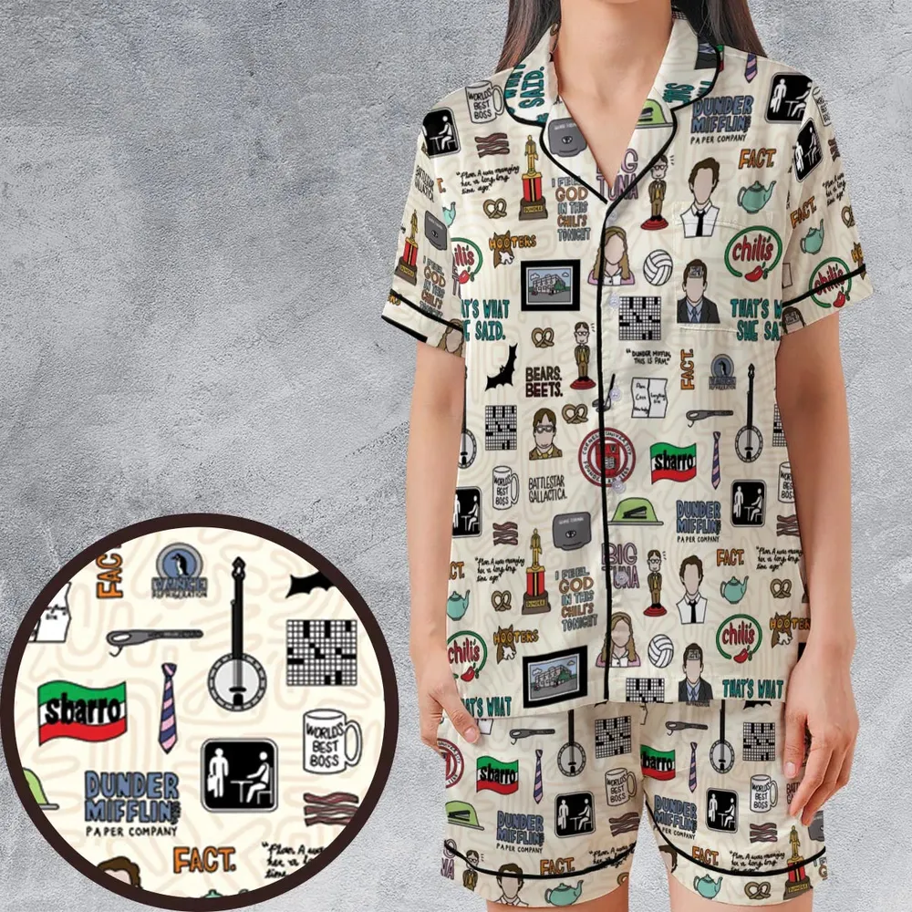 The Office Pattern Satin Short-Sleeve Pajamas Set - 1