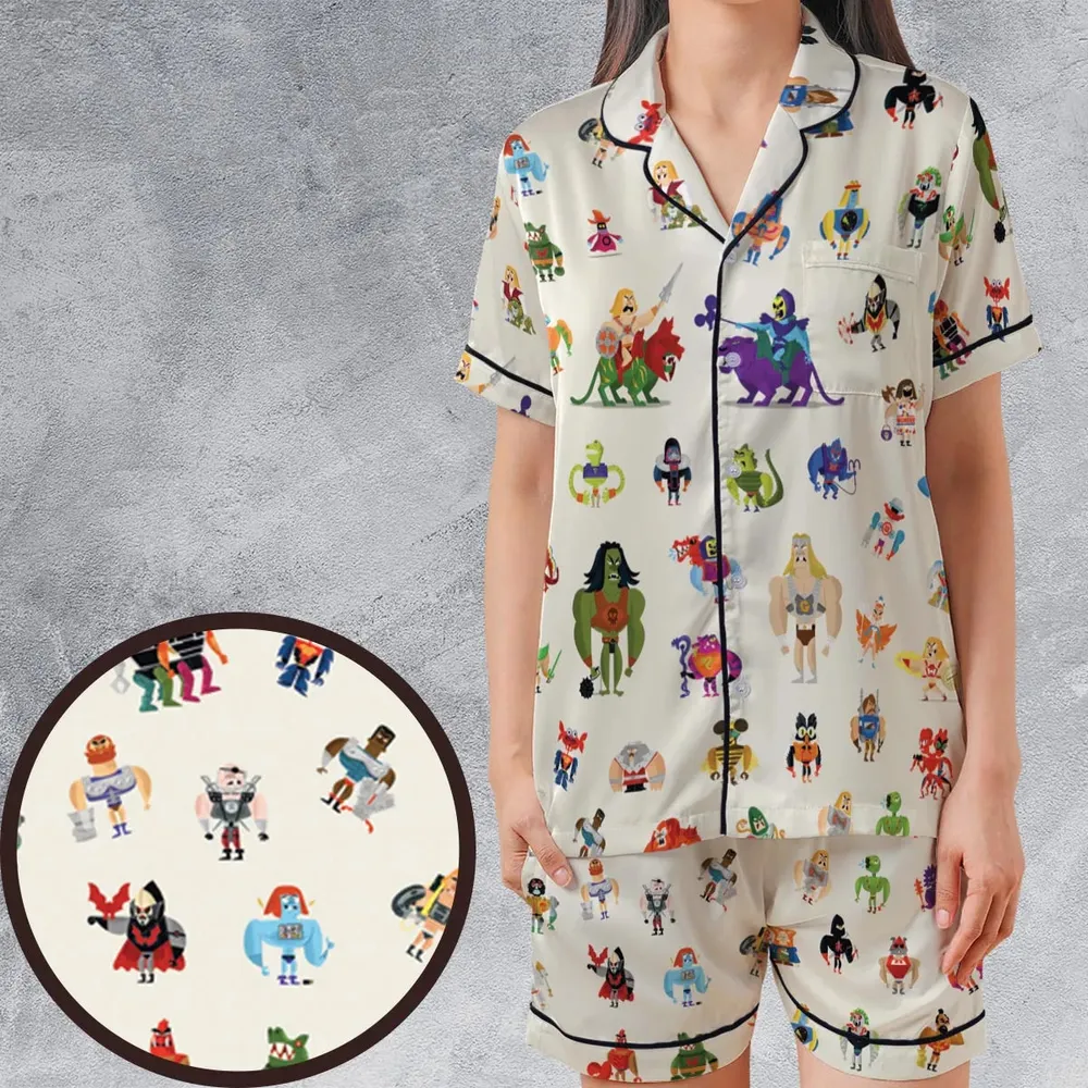 He-Man & Masters Of The Universe Characters Pattern Satin Short-Sleeve Pajamas Set - 1