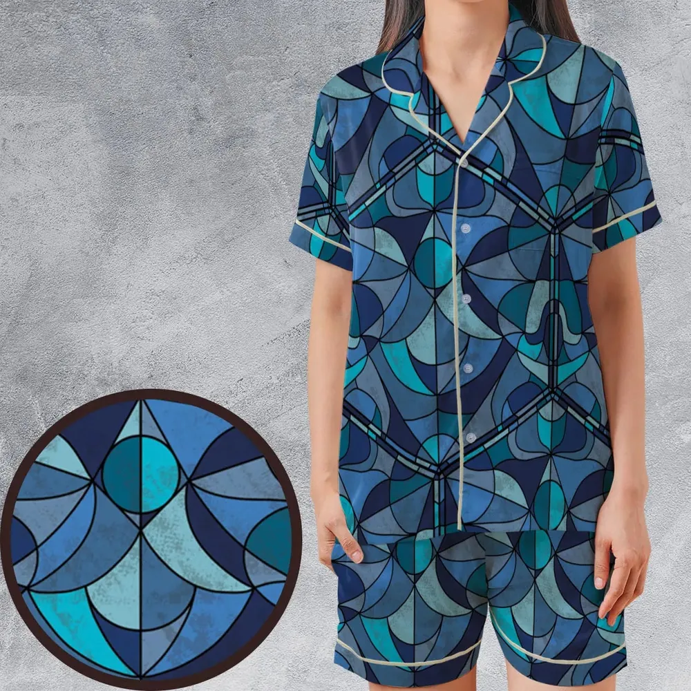 Stained Glass Monster RPG Satin Short-Sleeve Pajamas Set - 1