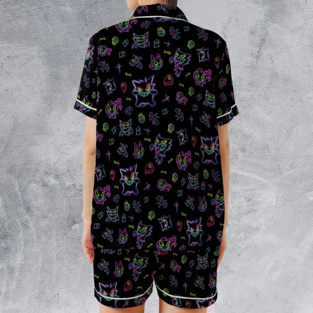 Neon Gastly Haunter Gengar Pokemon Satin Short-Sleeve Pajamas Set - 2