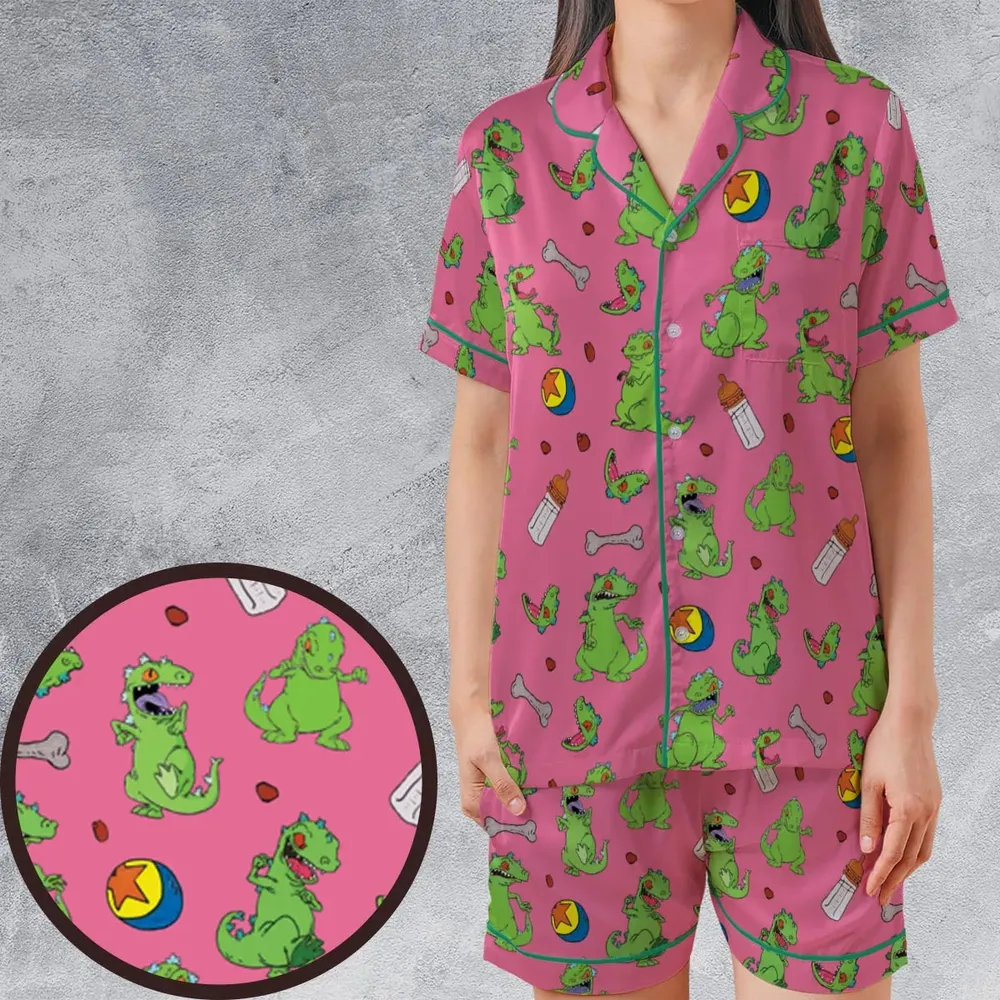 Rugrats Reptar Pattern Satin Short-Sleeve Pajamas Set - 1