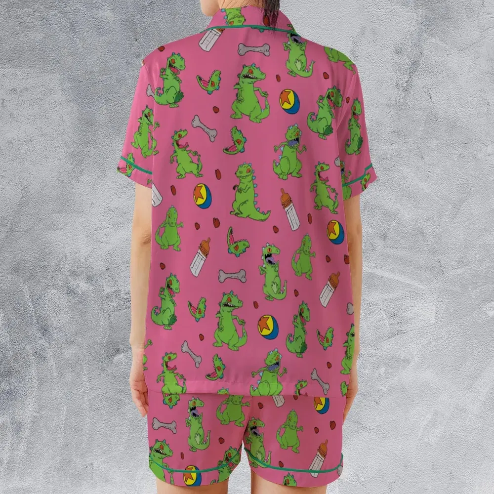 Rugrats Reptar Pattern Satin Short-Sleeve Pajamas Set - 2