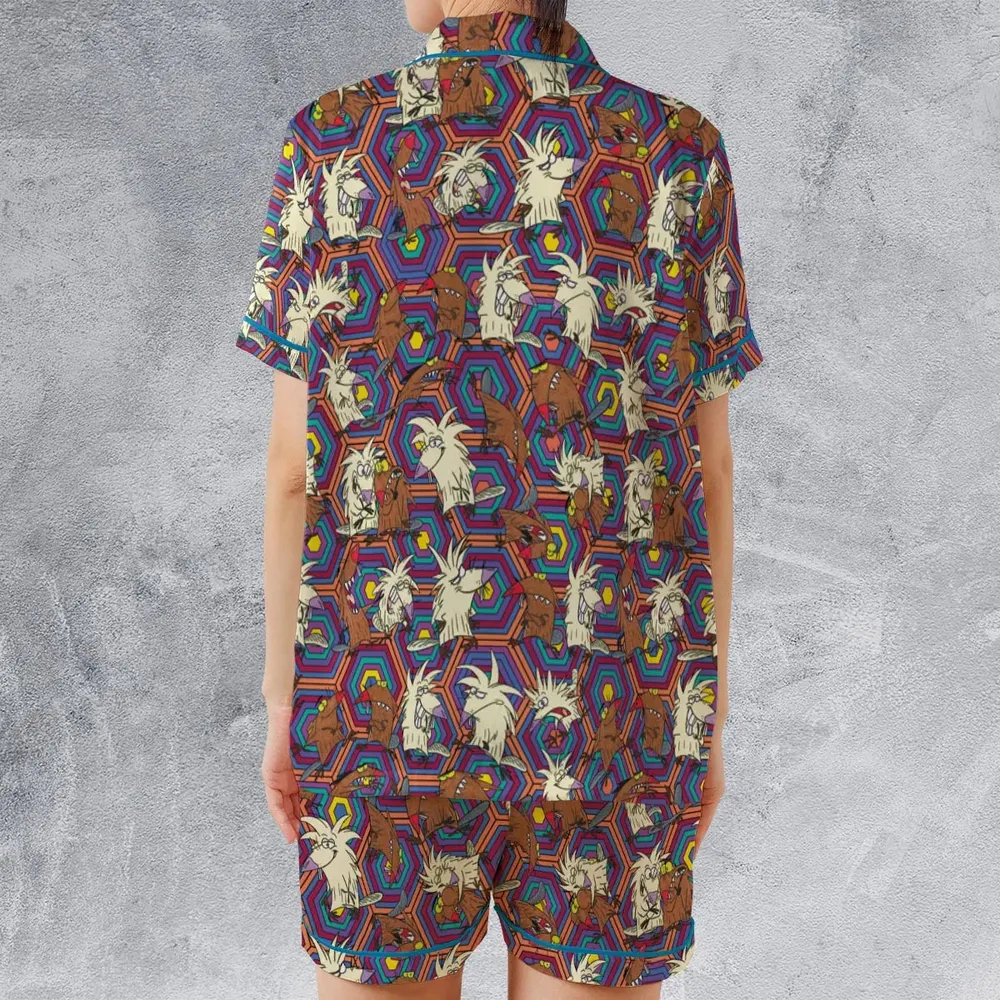 The Angry Beavers Pattern Satin Short-Sleeve Pajamas Set - 2