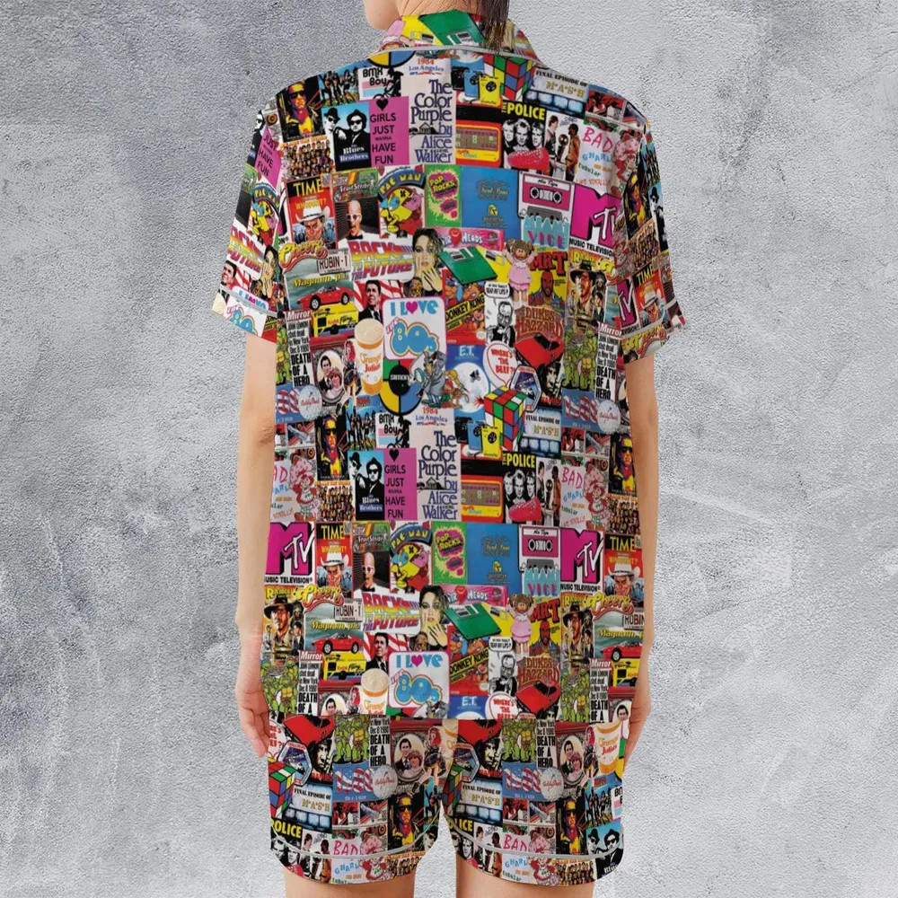 I heart 80s Collage Mr. T Back To the Future Pac-man Satin Short-Sleeve Pajamas Set - 2