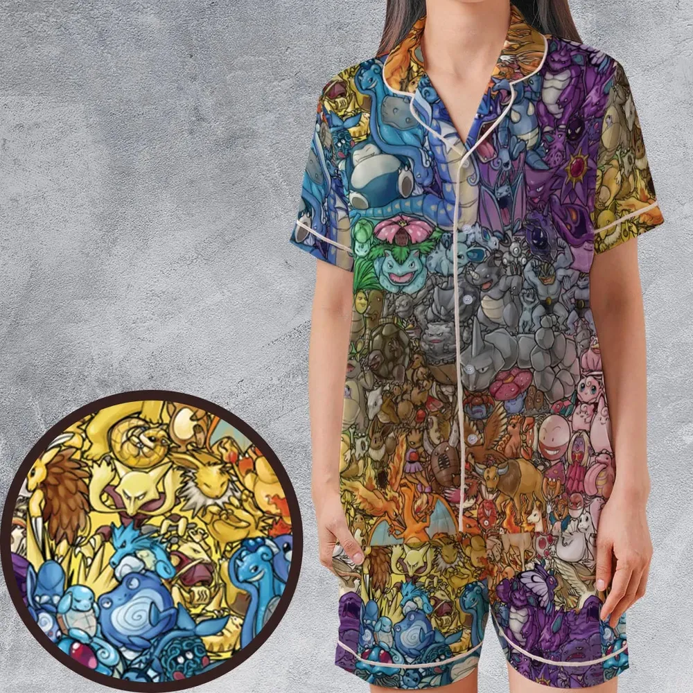 Rainbow Epic Pokemon Satin Short-Sleeve Pajamas Set - 1