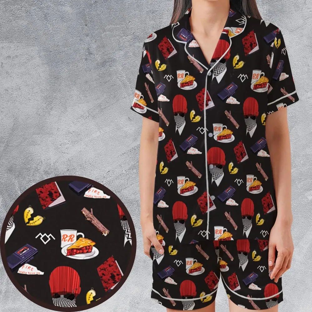 Twin Peaks Pattern Satin Short-Sleeve Pajamas Set - 1