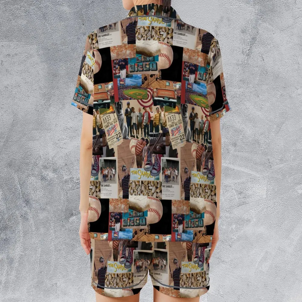 Memorable Baseball Movie Scenes Collage The Sandlot Satin Short-Sleeve Pajamas Set - 2