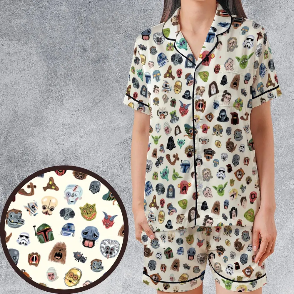 Star Wars Collage Pattern Satin Short-Sleeve Pajamas Set - 1