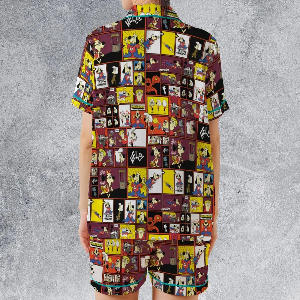 Underdog Cartoon Pattern Satin Short-Sleeve Pajamas Set - 2