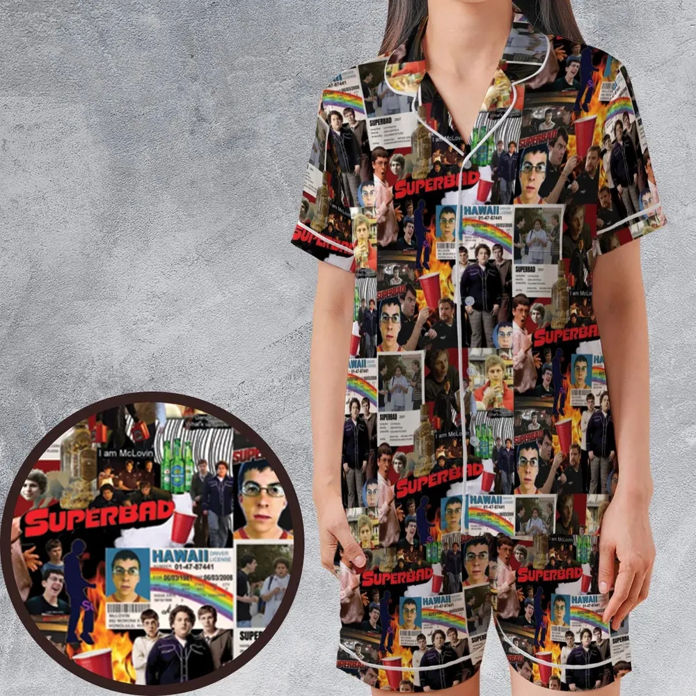Seth Evan McLovin Superbad Satin Short-Sleeve Pajamas Set - 1