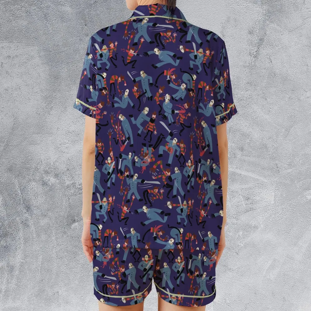 The Battle Freddy vs Jason Nightmare on Elm Street Friday the 13th Satin Short-Sleeve Pajamas Set - 2