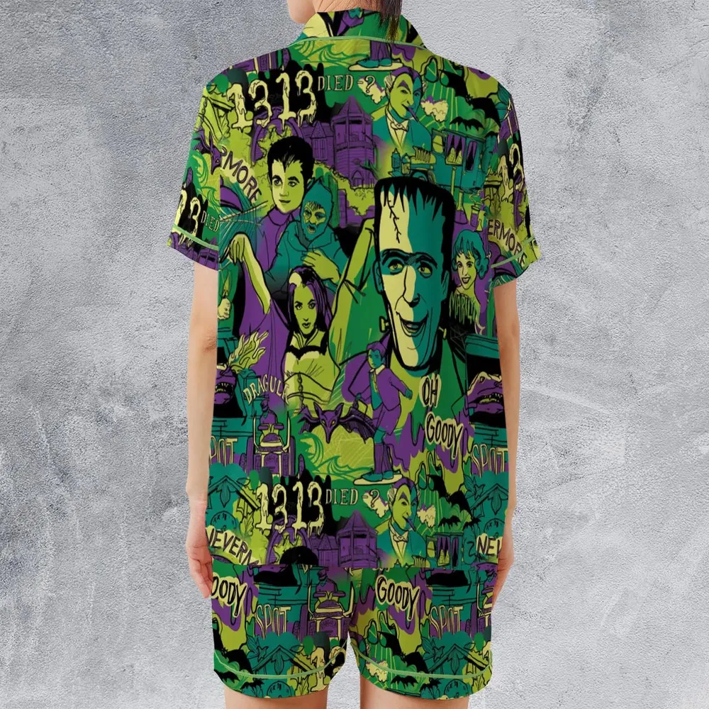 Oh Groovy Frankenstein Universal Horror Satin Short-Sleeve Pajamas Set - 2