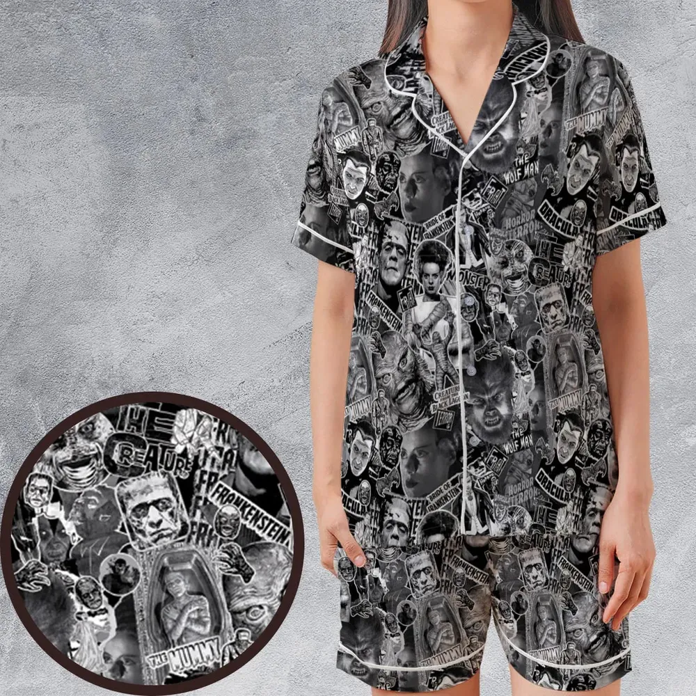 The Monsters Universal Classic Monsters Satin Short-Sleeve Pajamas Set - 1