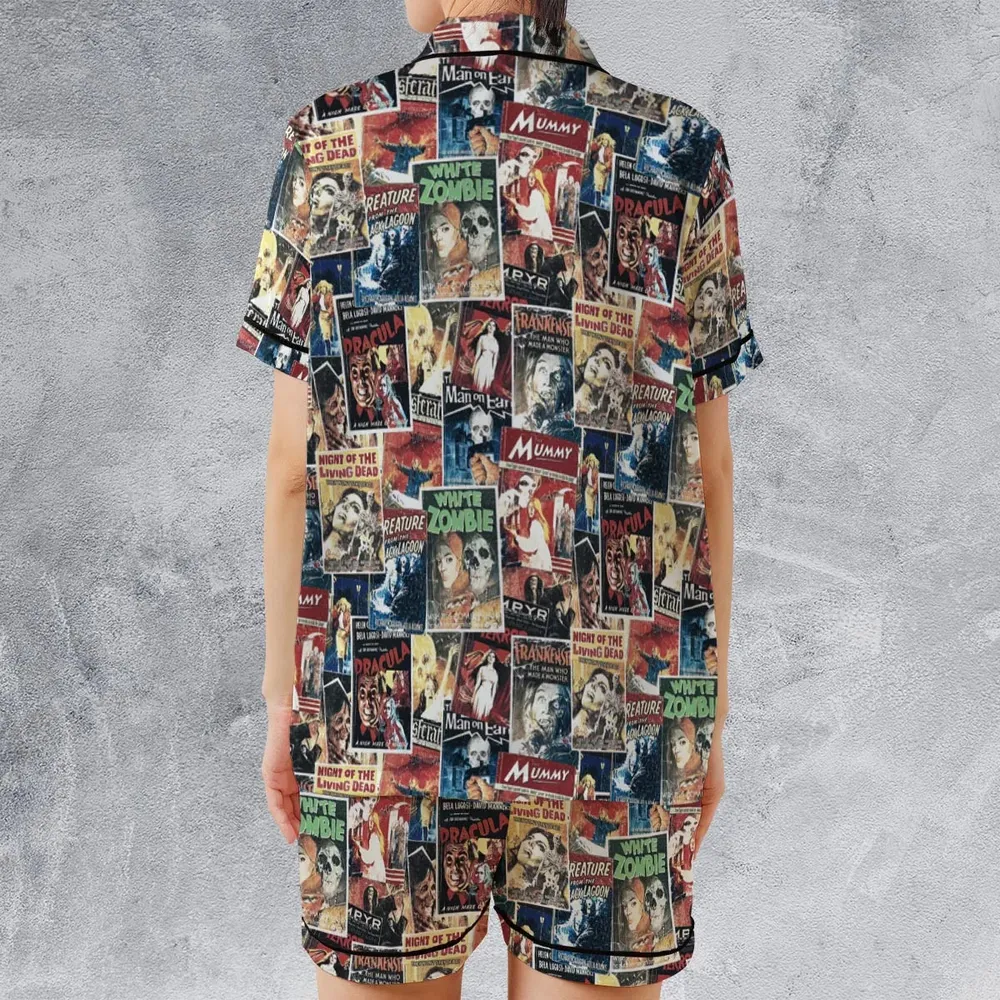 Pioneering '50s Classics Monster Hammer Horror Films Satin Short-Sleeve Pajamas Set - 2