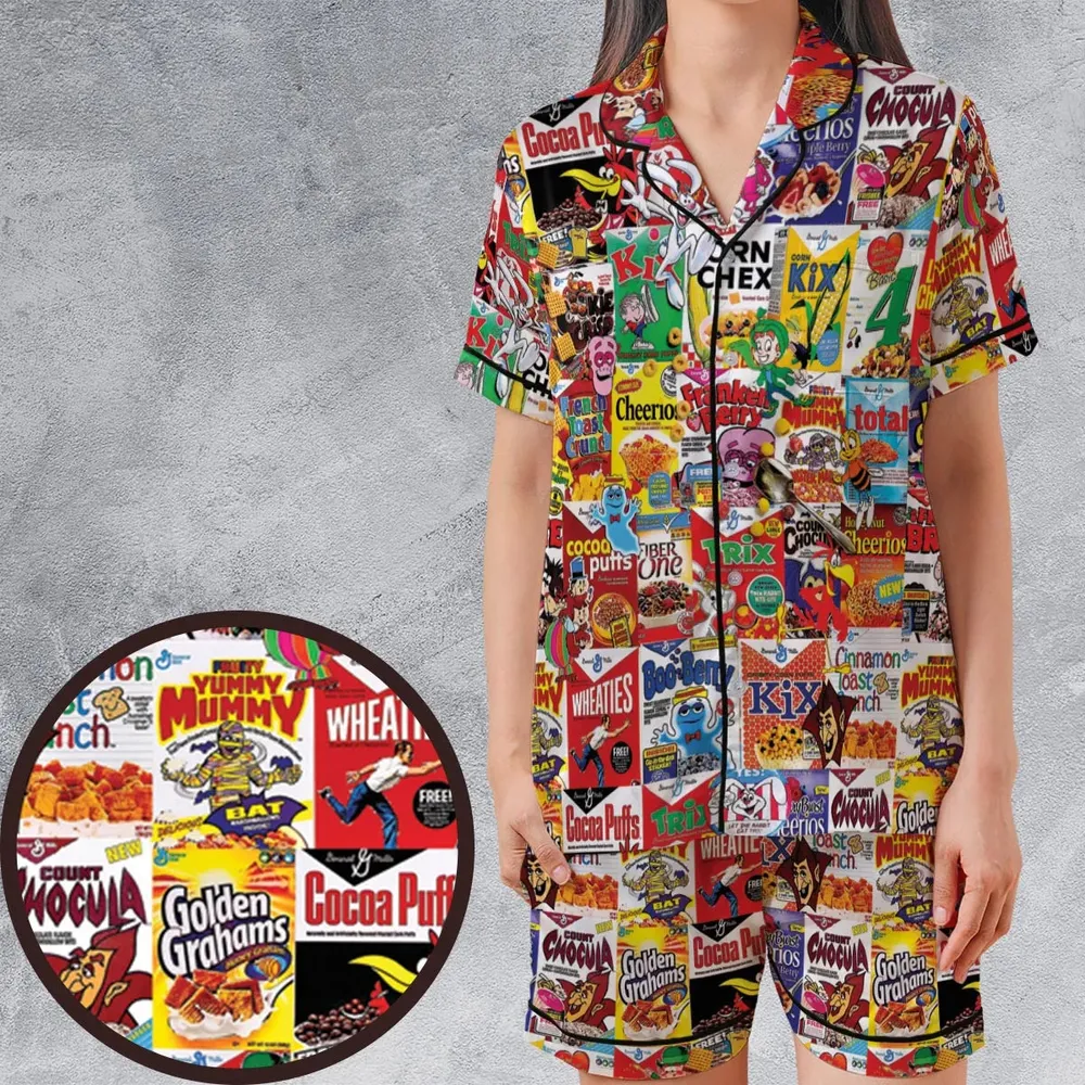 Popular Cereal Boxes Satin Short-Sleeve Pajamas Set - 1