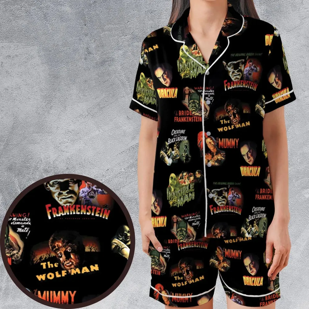 Teaming Monsters All Up Universal Monsters Satin Short-Sleeve Pajamas Set - 1