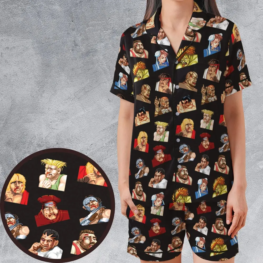 Street Fighter Continue Screen Short Satin Short-Sleeve Pajamas Set - 1