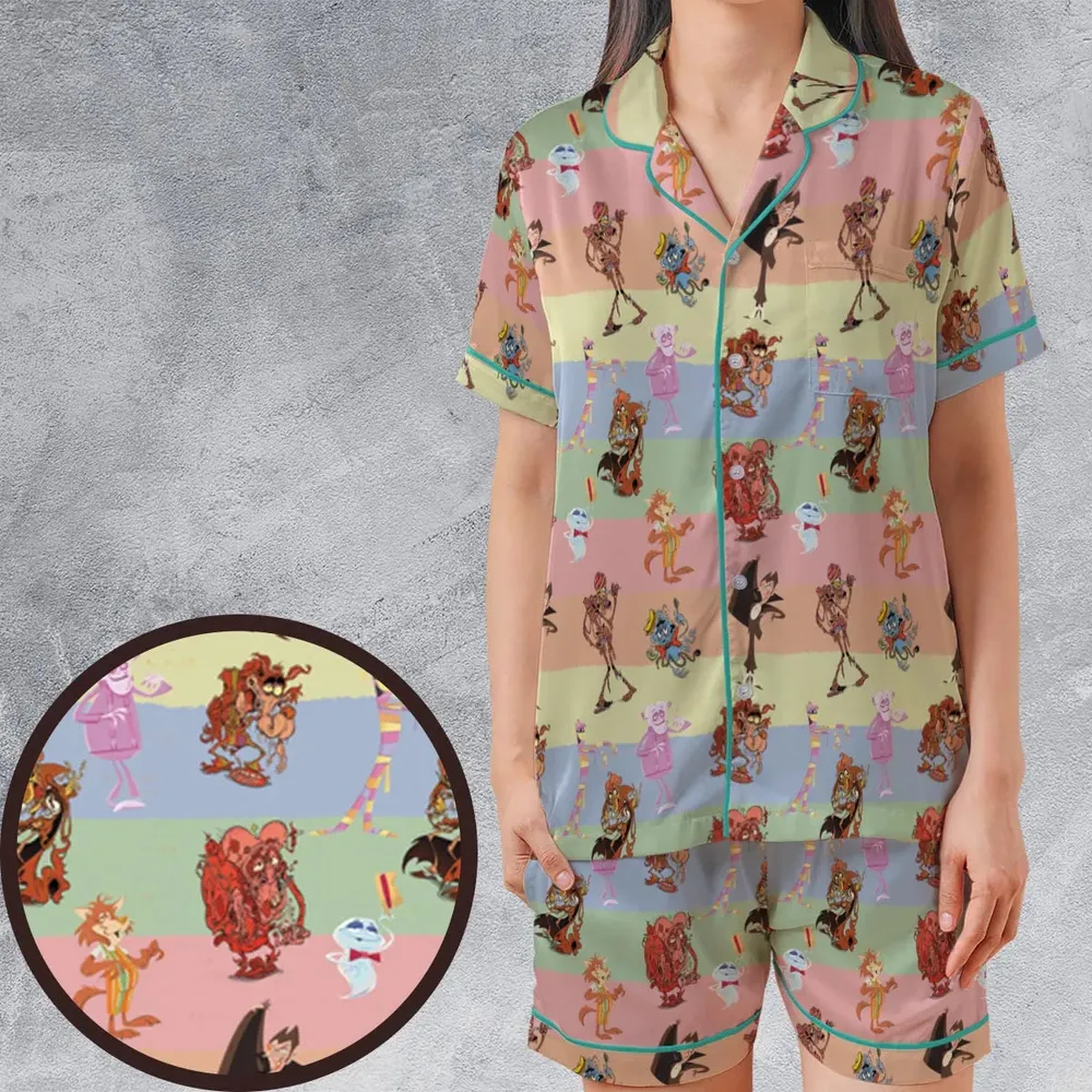 Spooky Monster Mash Cereal Monster Satin Short-Sleeve Pajamas Set - 1