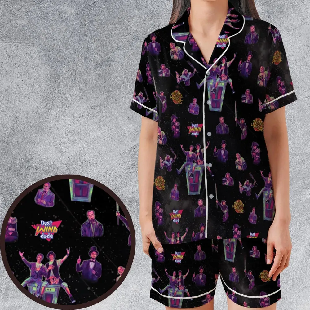 Wyld Stallyns Bill and Ted's Excellent Adventure Character Satin Short-Sleeve Pajamas Set - 1