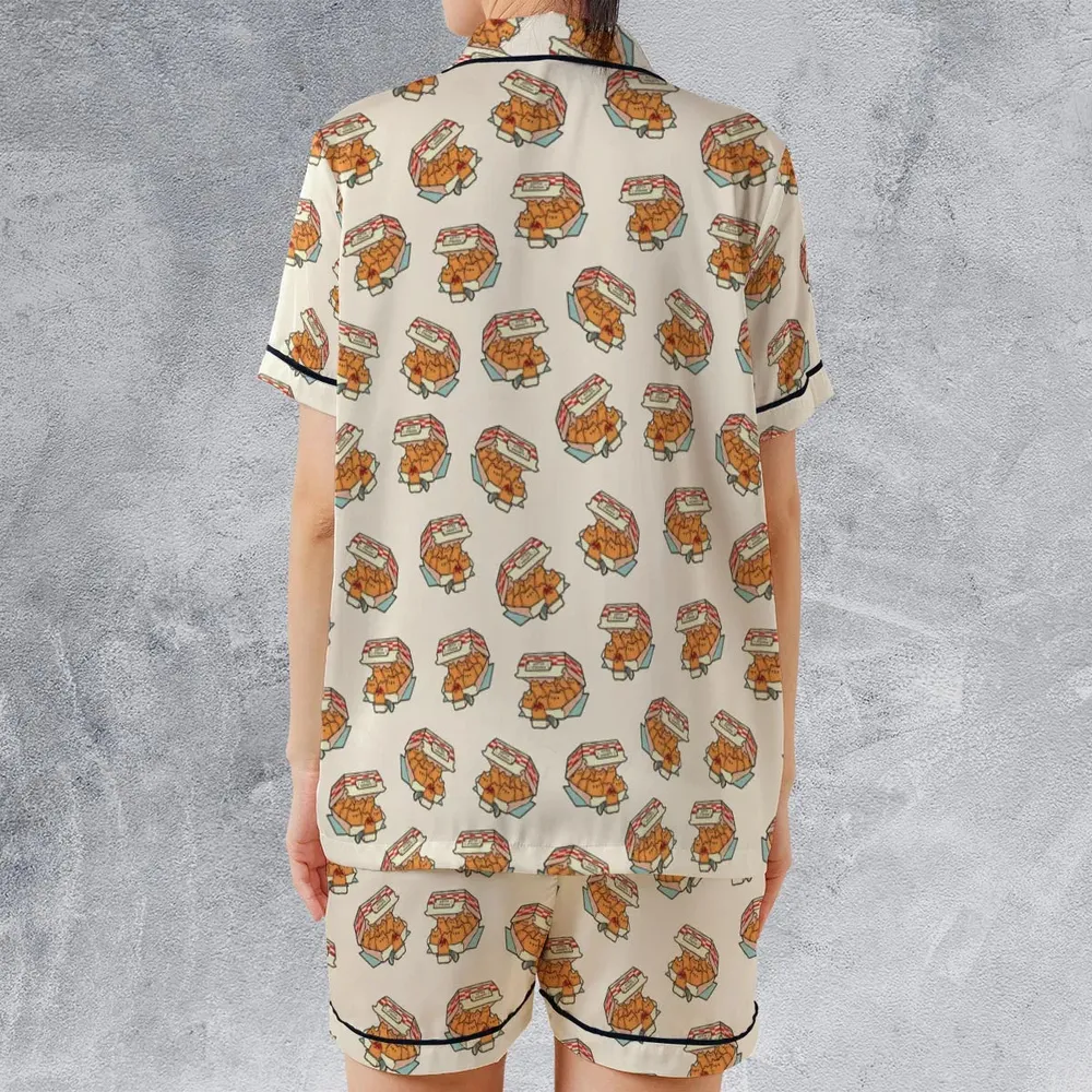 Kitten Nuggets Pattern Satin Short-Sleeve Pajamas Set - 2