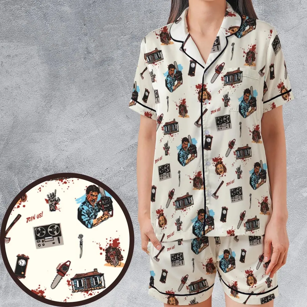 Supernatural Horror Evil Dead Halloween Satin Short-Sleeve Pajamas Set - 1
