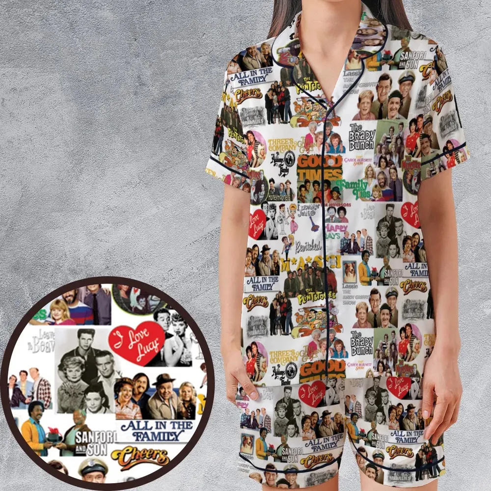 Stuck in the 80s Famous Sitcom Satin Short-Sleeve Pajamas Set - 1