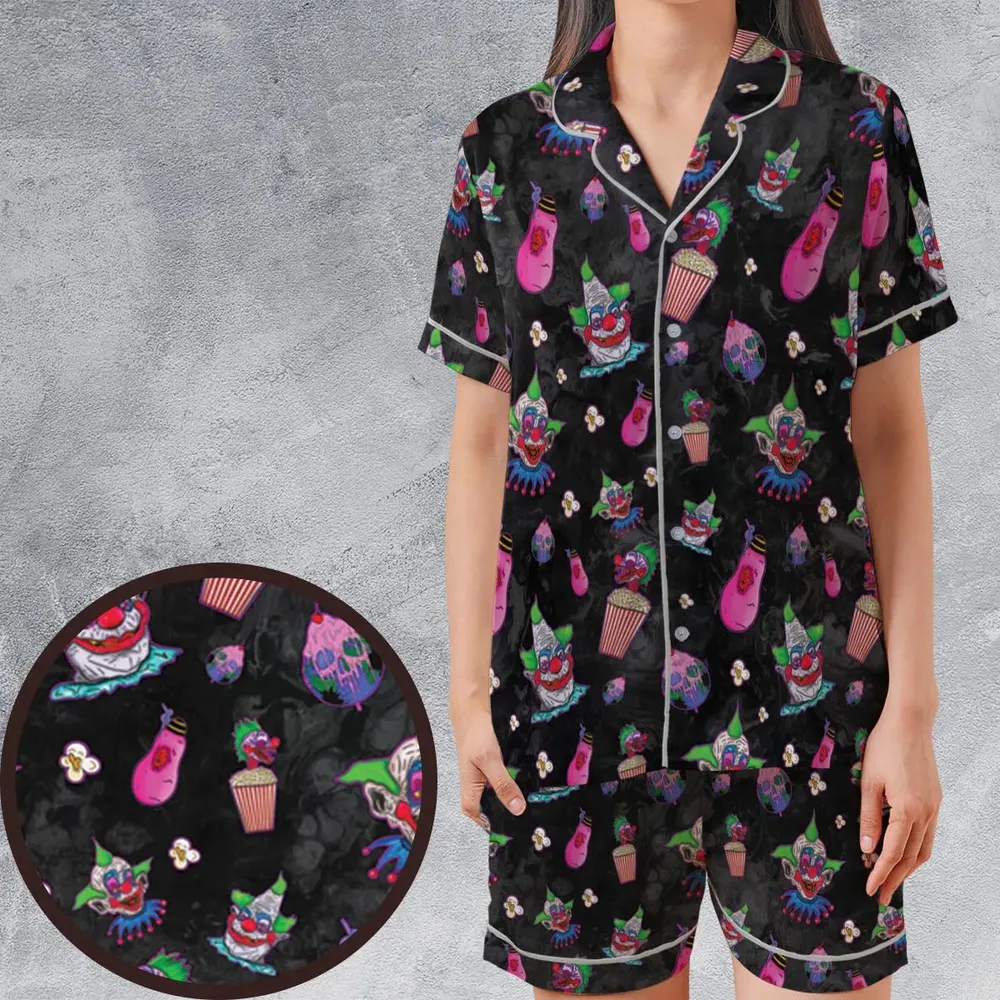 Space Horror Movie Killer Klowns Outer Satin Short-Sleeve Pajamas Set - 1