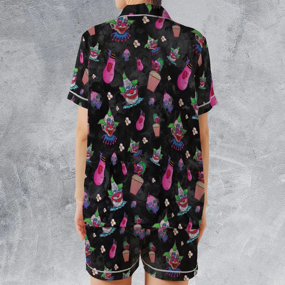 Space Horror Movie Killer Klowns Outer Satin Short-Sleeve Pajamas Set - 2