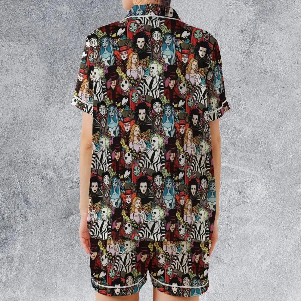 Tim Burton Characters Halloween Satin Short-Sleeve Pajamas Set - 2