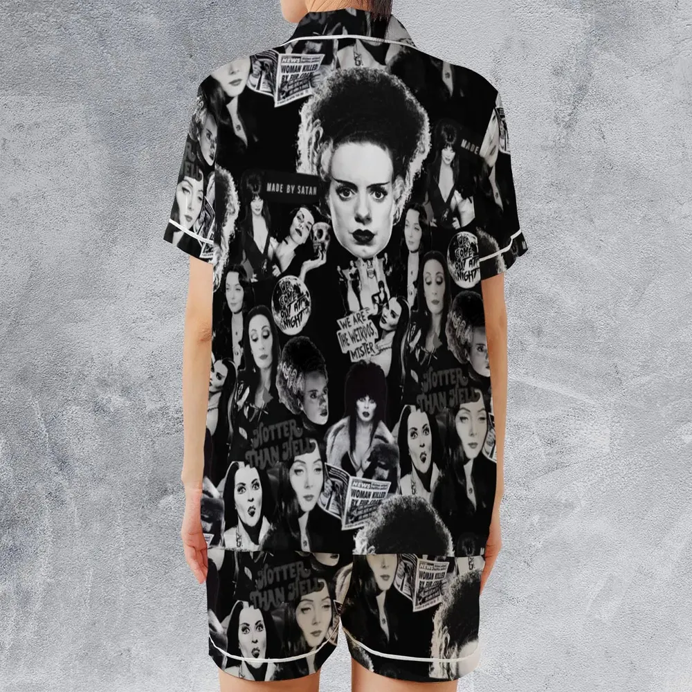 Horror Ladies Slay Collage Classic Horror Movies Satin Short-Sleeve Pajamas Set - 2
