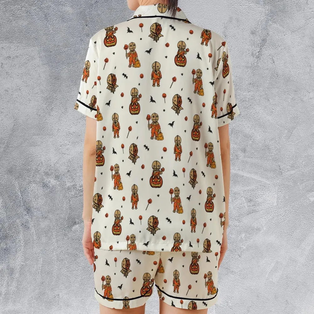 Pumpkin Sam Trick 'r Treat Horror Satin Short-Sleeve Pajamas Set - 2