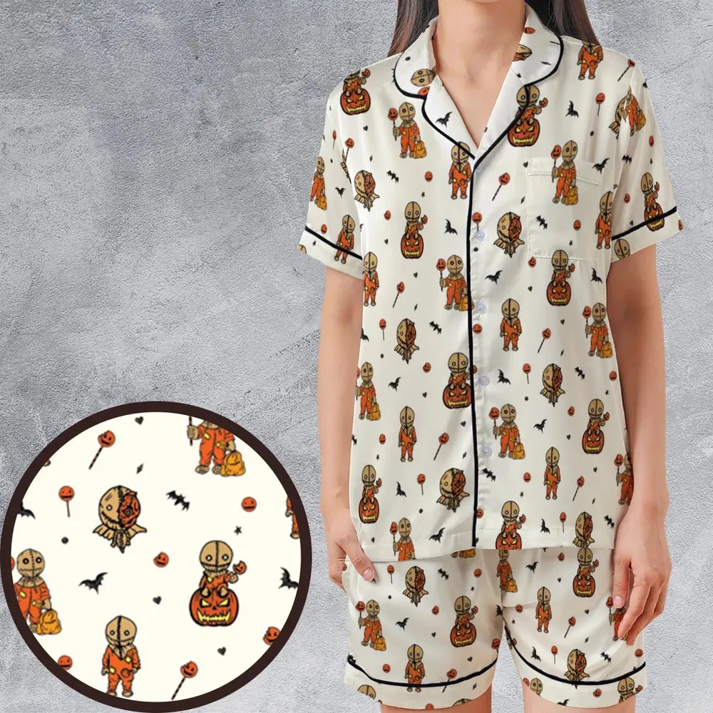 Pumpkin Sam Trick 'r Treat Horror Satin Short-Sleeve Pajamas Set - 1