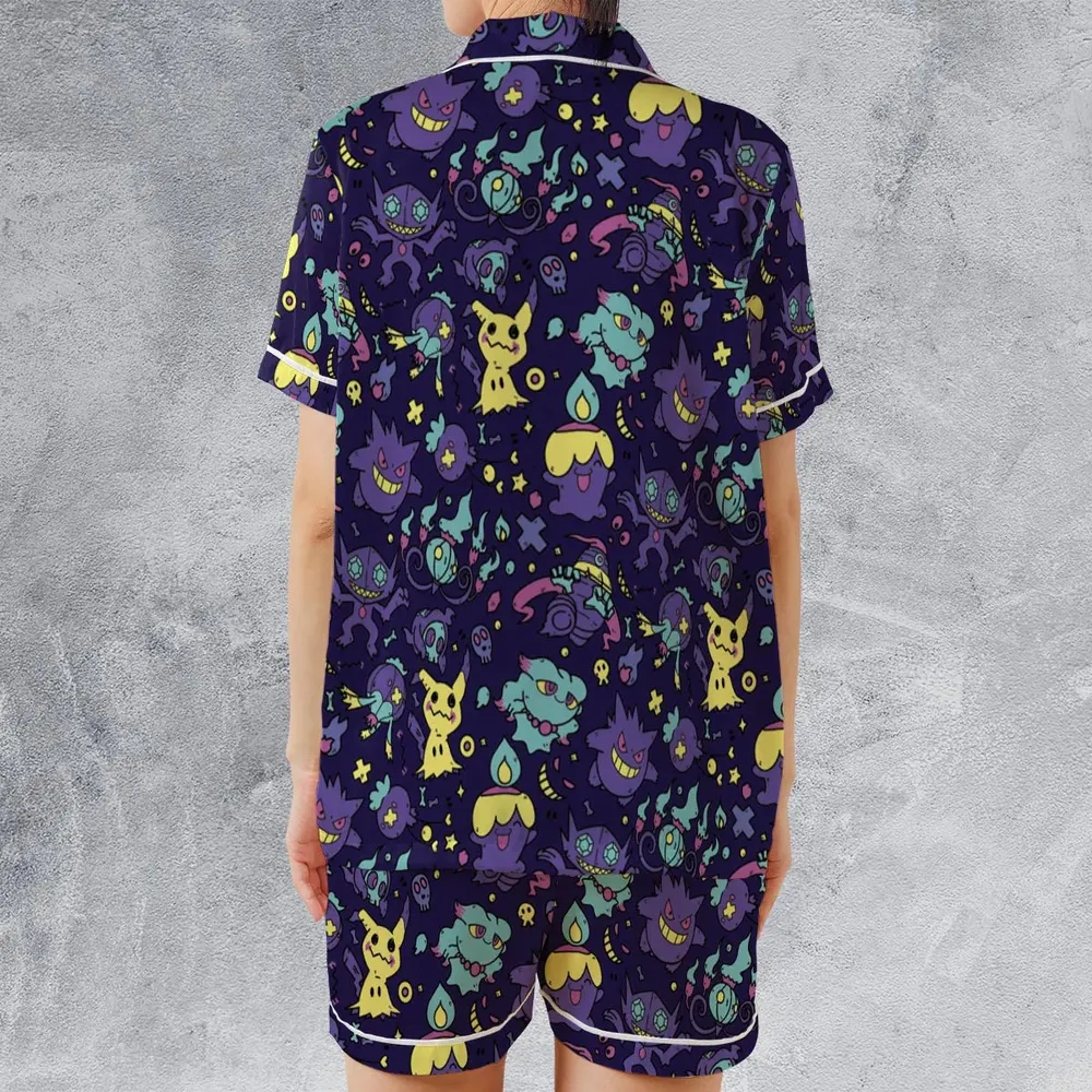 Gengar Ghost Pokemon Pattern Satin Short-Sleeve Pajamas Set - 2