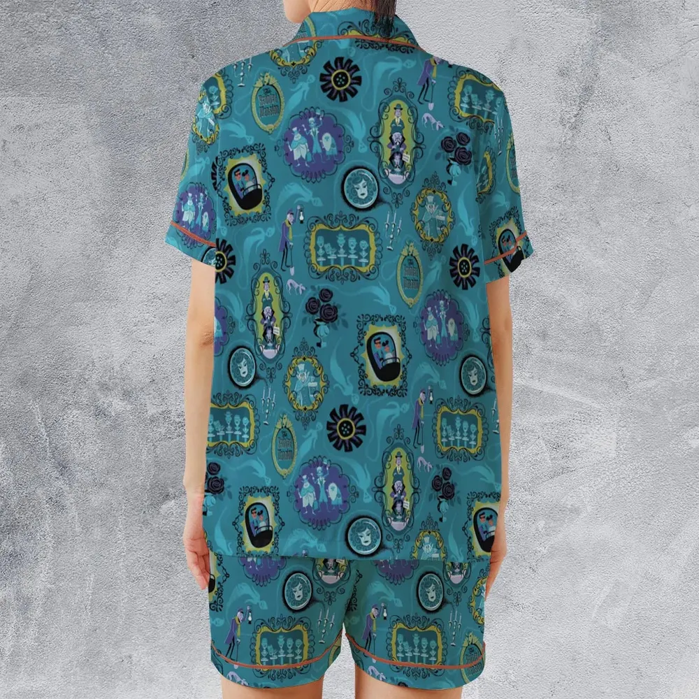 Haunted Mansion Pattern Satin Short-Sleeve Pajamas Set - 2