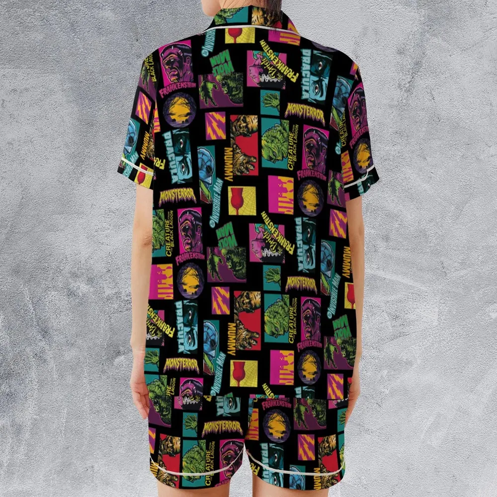 Monster Pop Movies Halloween Satin Short-Sleeve Pajamas Set - 2