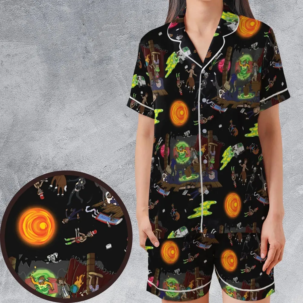 The Eric Andre Show in the world of Rick and Morty Satin Short-Sleeve Pajamas Set - 1