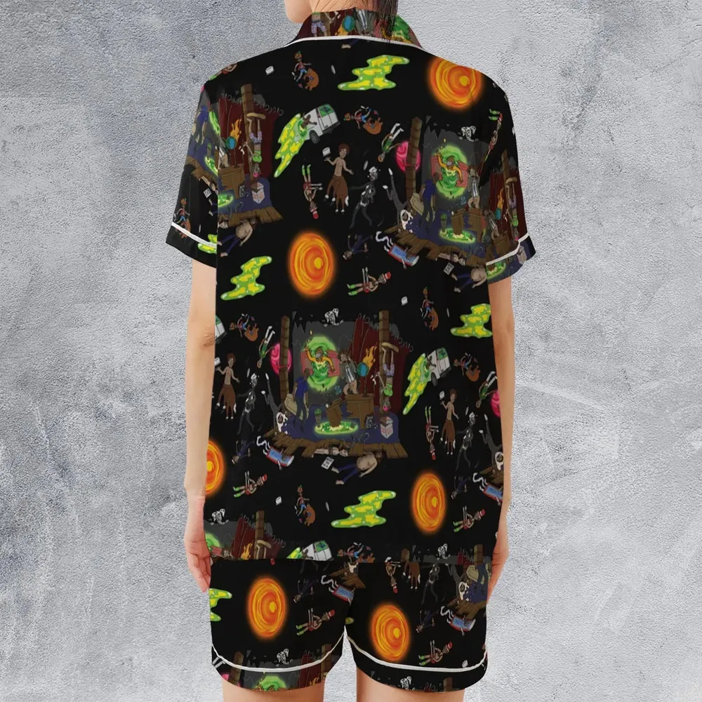The Eric Andre Show in the world of Rick and Morty Satin Short-Sleeve Pajamas Set - 2