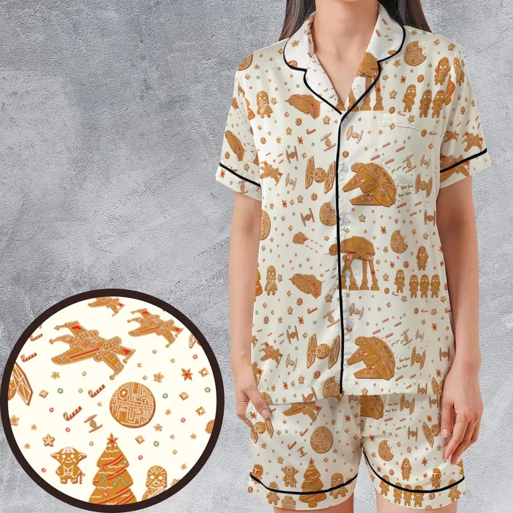 Gingerbread Christmas Star Wars Satin Short-Sleeve Pajamas Set - 1