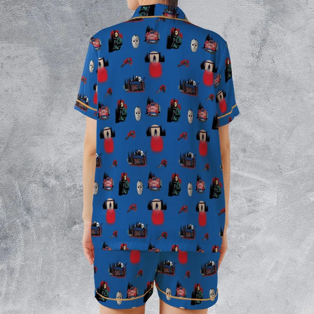 Jason Vorhees Camp Crystal Lake Halloween Satin Short-Sleeve Pajamas Set - 2