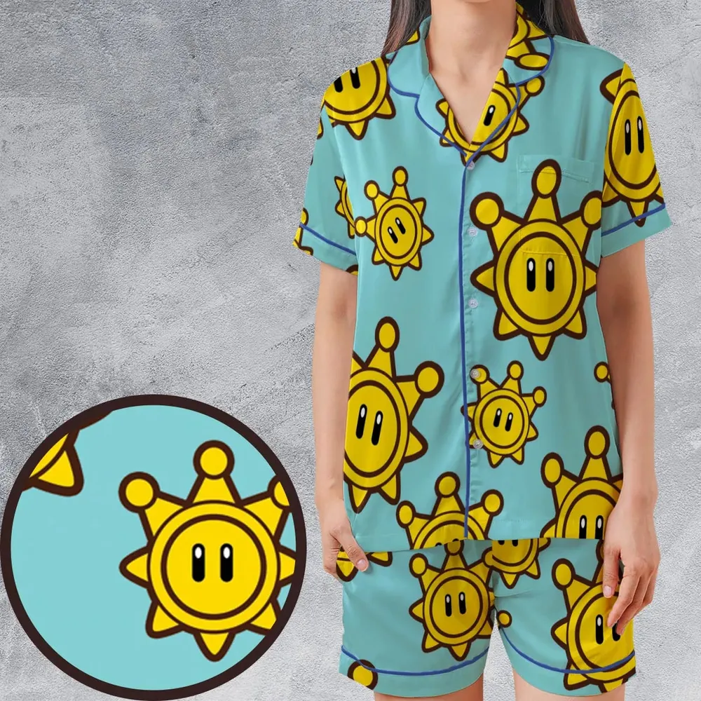 Shine Sprite Super Mario Button Up Satin Short-Sleeve Pajamas Set - 1