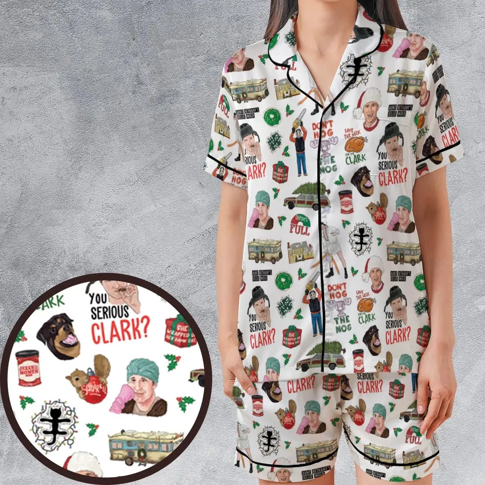 National Lampoon's Christmas Vacation Pattern Satin Short-Sleeve Pajamas Set - 1