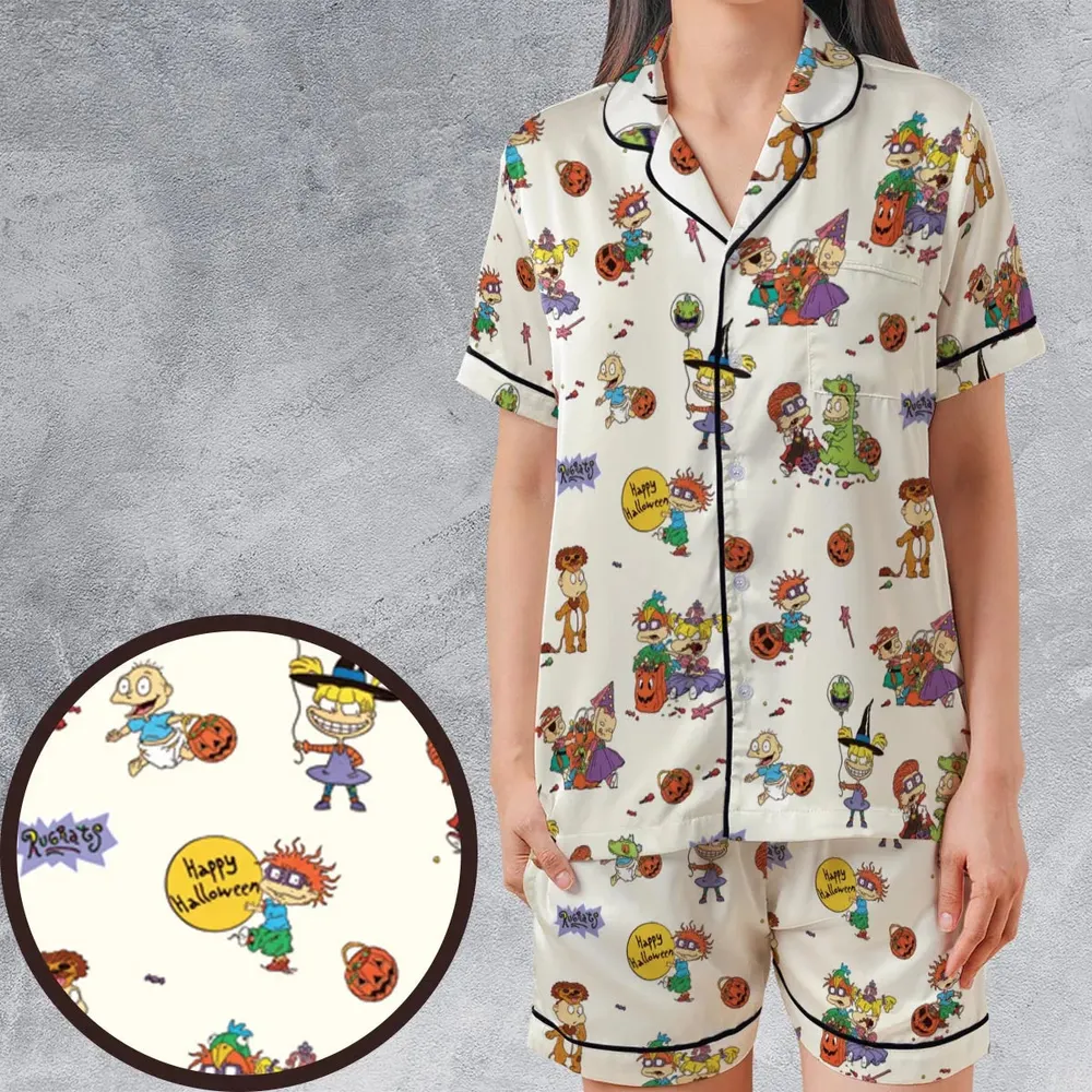Rugrats Happy Halloween Pattern Satin Short-Sleeve Pajamas Set - 1