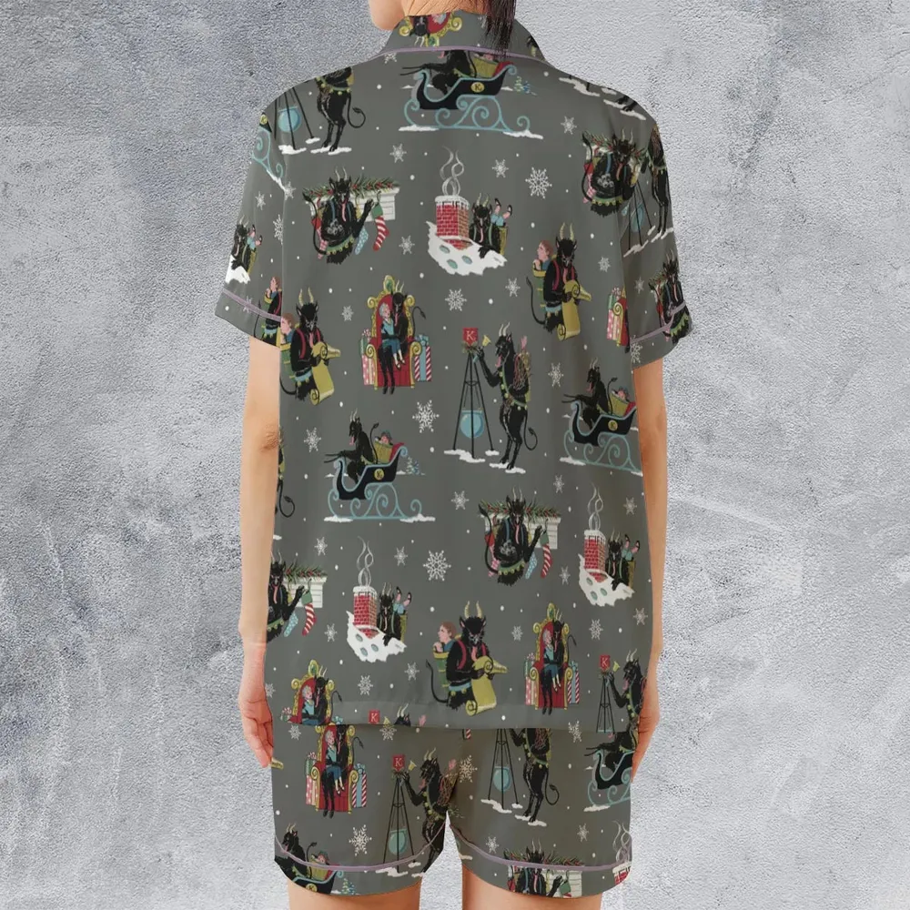 Unusual Christmas Krampus Satin Short-Sleeve Pajamas Set - 2