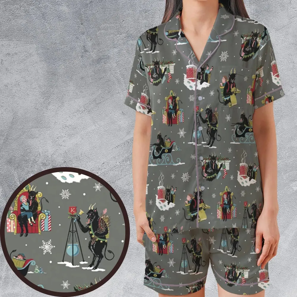 Unusual Christmas Krampus Satin Short-Sleeve Pajamas Set - 1