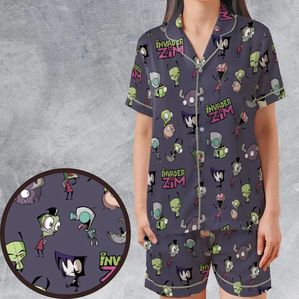 Invader Zim Pattern Satin Short-Sleeve Pajamas Set - 1