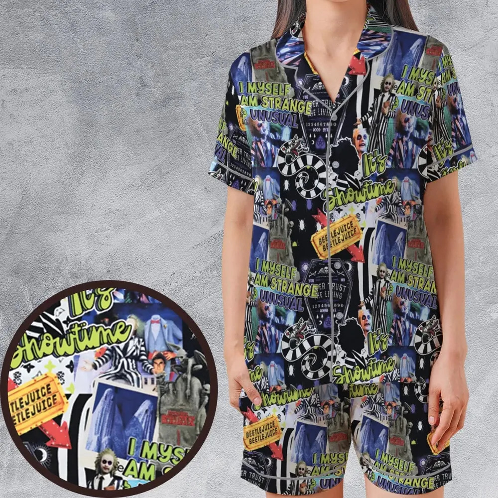 I Myself Am Strange Unusual Beetlejuice Satin Short-Sleeve Pajamas Set - 1