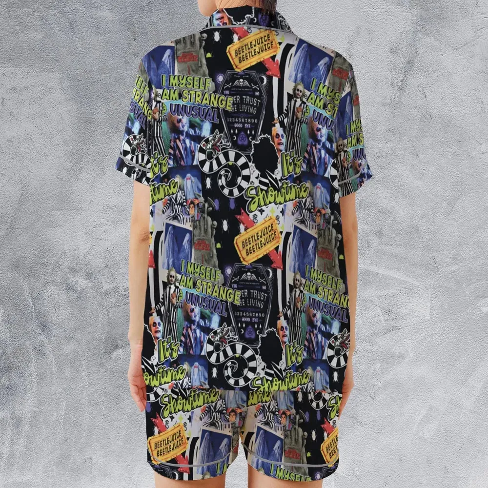 I Myself Am Strange Unusual Beetlejuice Satin Short-Sleeve Pajamas Set - 2